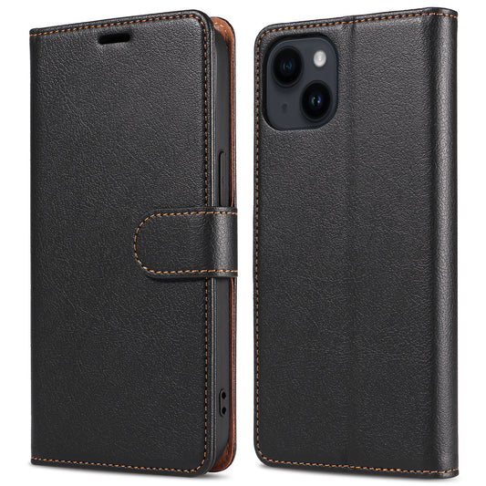 001 For iPhone 15 Pro RFID Blocking Wallet  Magnetic Closure Phone Case PU Leather Stand Cover
