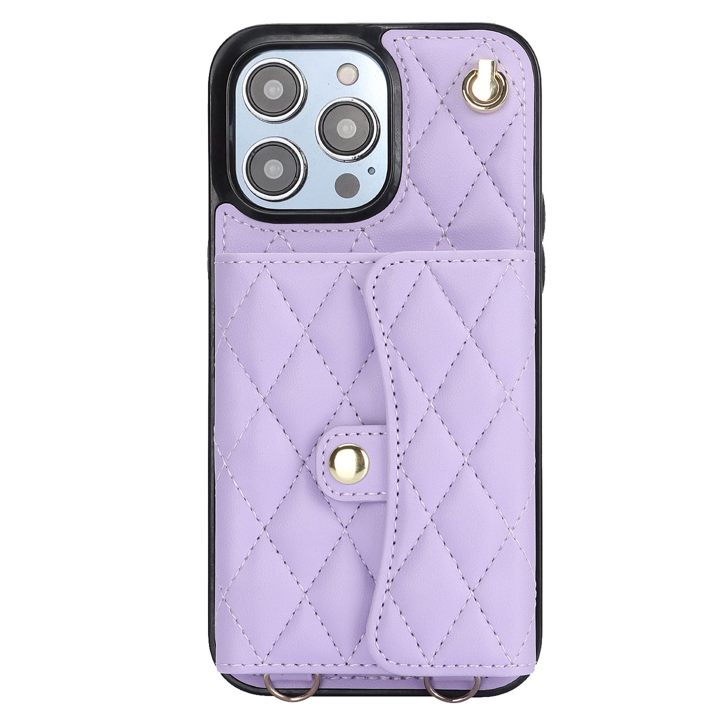 026 For iPhone 15 Pro RFID Blocking Card Holder Phone Case PU Leather+TPU Kickstand Cover with 2 Straps