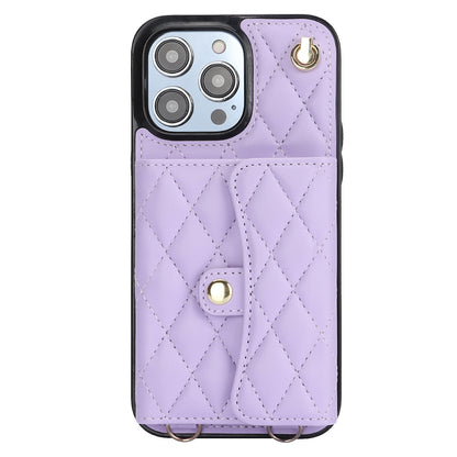 026 For iPhone 15 Pro RFID Blocking Card Holder Phone Case PU Leather+TPU Kickstand Cover with 2 Straps