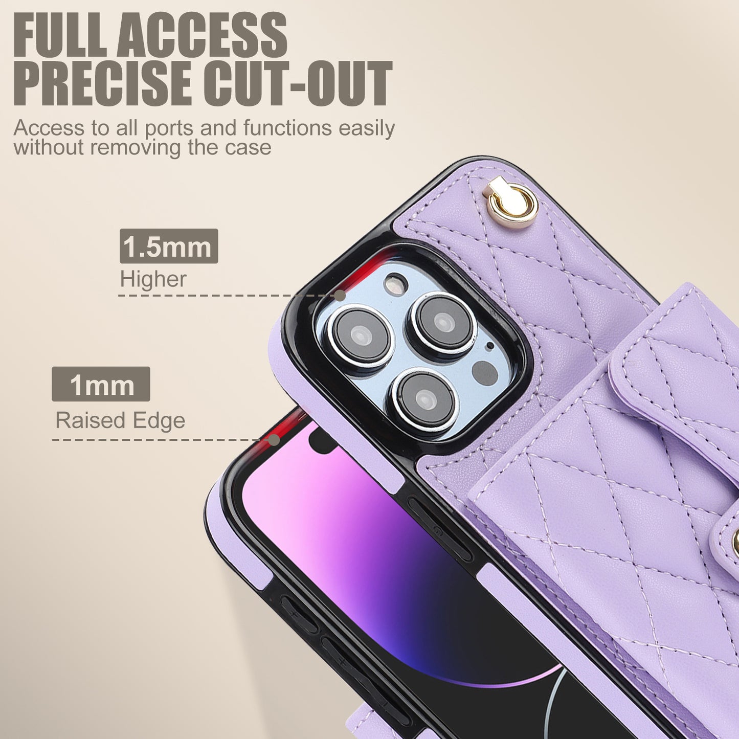 026 For iPhone 15 Pro RFID Blocking Card Holder Phone Case PU Leather+TPU Kickstand Cover with 2 Straps