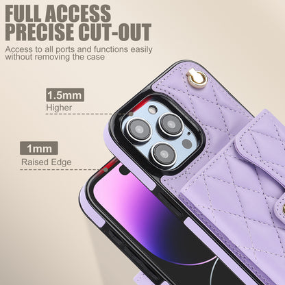 026 For iPhone 15 Pro RFID Blocking Card Holder Phone Case PU Leather+TPU Kickstand Cover with 2 Straps