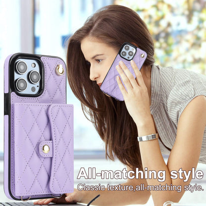 026 For iPhone 15 Pro RFID Blocking Card Holder Phone Case PU Leather+TPU Kickstand Cover with 2 Straps