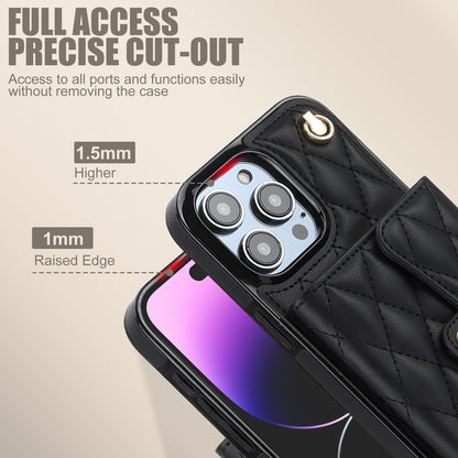 026 For iPhone 15 Pro RFID Blocking Card Holder Phone Case PU Leather+TPU Kickstand Cover with 2 Straps