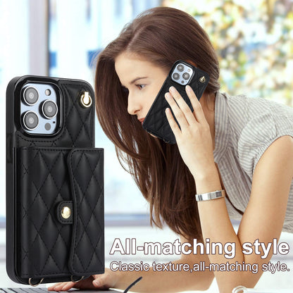 026 For iPhone 15 Pro RFID Blocking Card Holder Phone Case PU Leather+TPU Kickstand Cover with 2 Straps