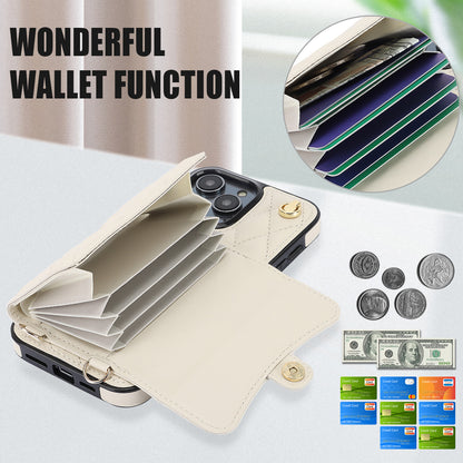 026 For iPhone 15 Pro RFID Blocking Card Holder Phone Case PU Leather+TPU Kickstand Cover with 2 Straps