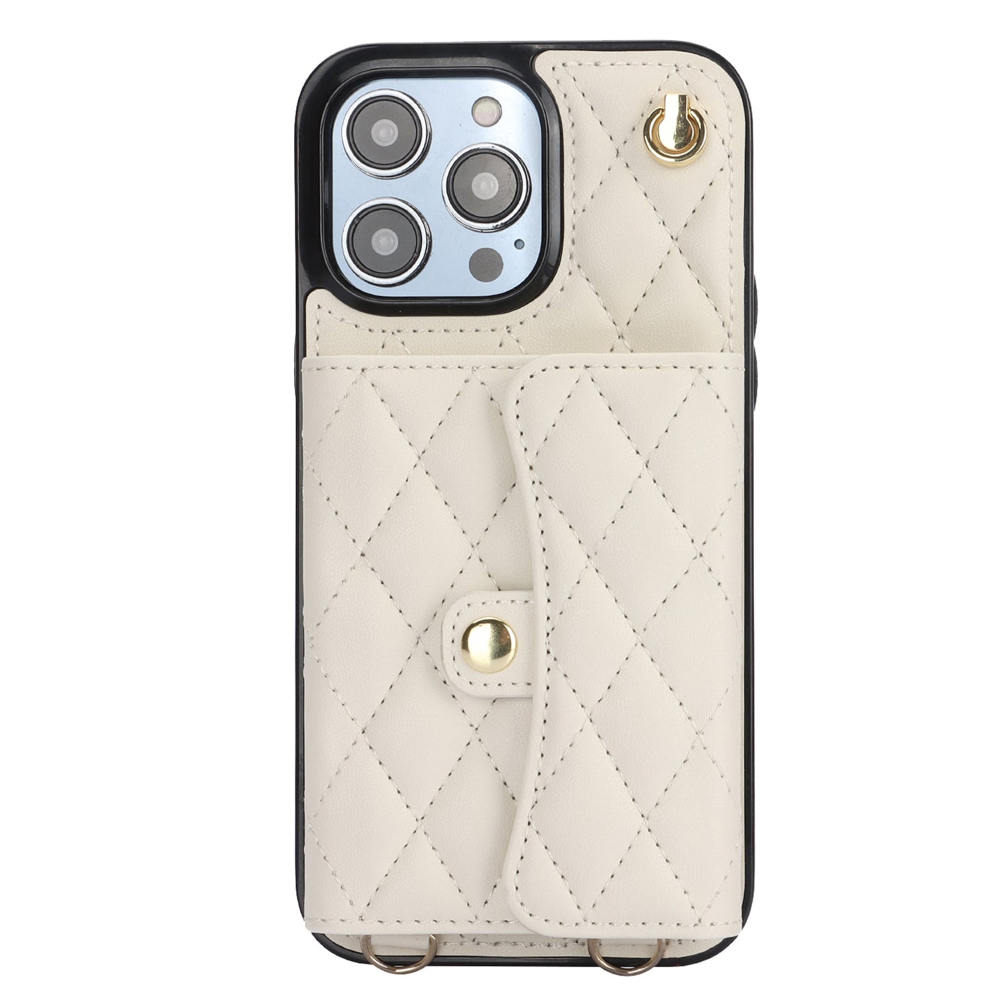 026 For iPhone 15 Pro RFID Blocking Card Holder Phone Case PU Leather+TPU Kickstand Cover with 2 Straps