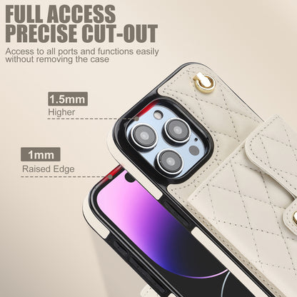026 For iPhone 15 Pro RFID Blocking Card Holder Phone Case PU Leather+TPU Kickstand Cover with 2 Straps