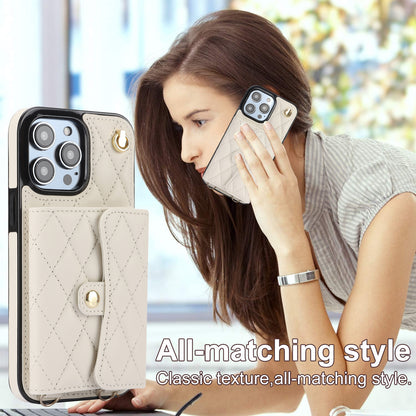 026 For iPhone 15 Pro RFID Blocking Card Holder Phone Case PU Leather+TPU Kickstand Cover with 2 Straps