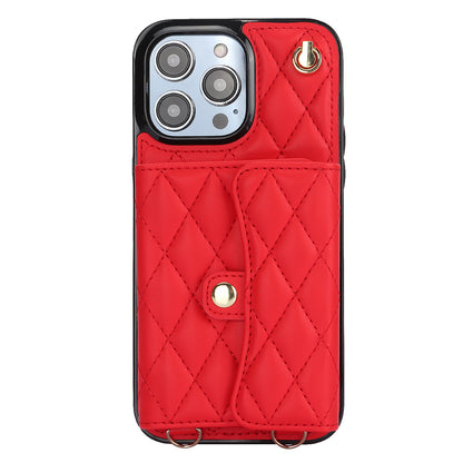 026 For iPhone 15 Pro RFID Blocking Card Holder Phone Case PU Leather+TPU Kickstand Cover with 2 Straps