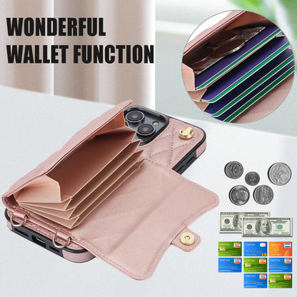 026 For iPhone 15 Pro RFID Blocking Card Holder Phone Case PU Leather+TPU Kickstand Cover with 2 Straps