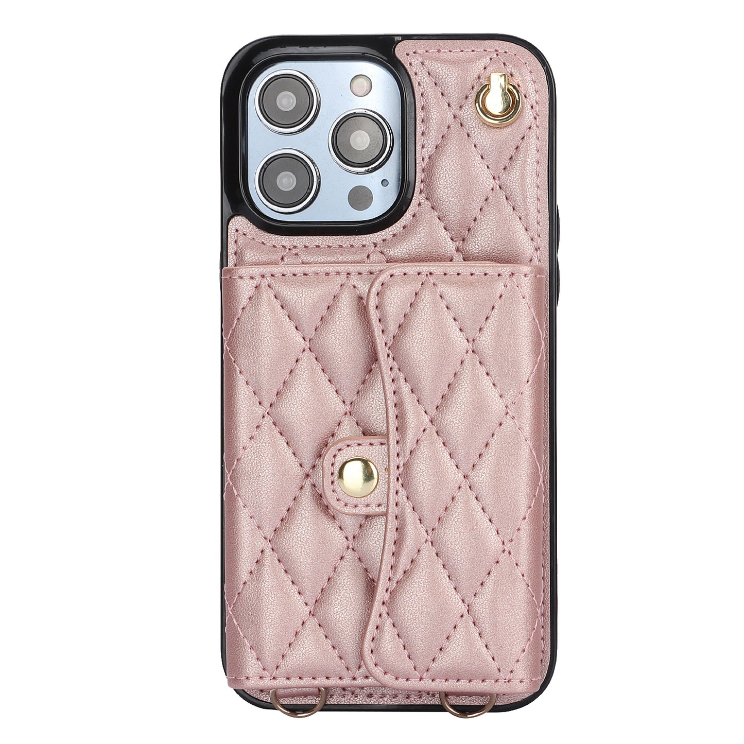 026 For iPhone 15 Pro RFID Blocking Card Holder Phone Case PU Leather+TPU Kickstand Cover with 2 Straps