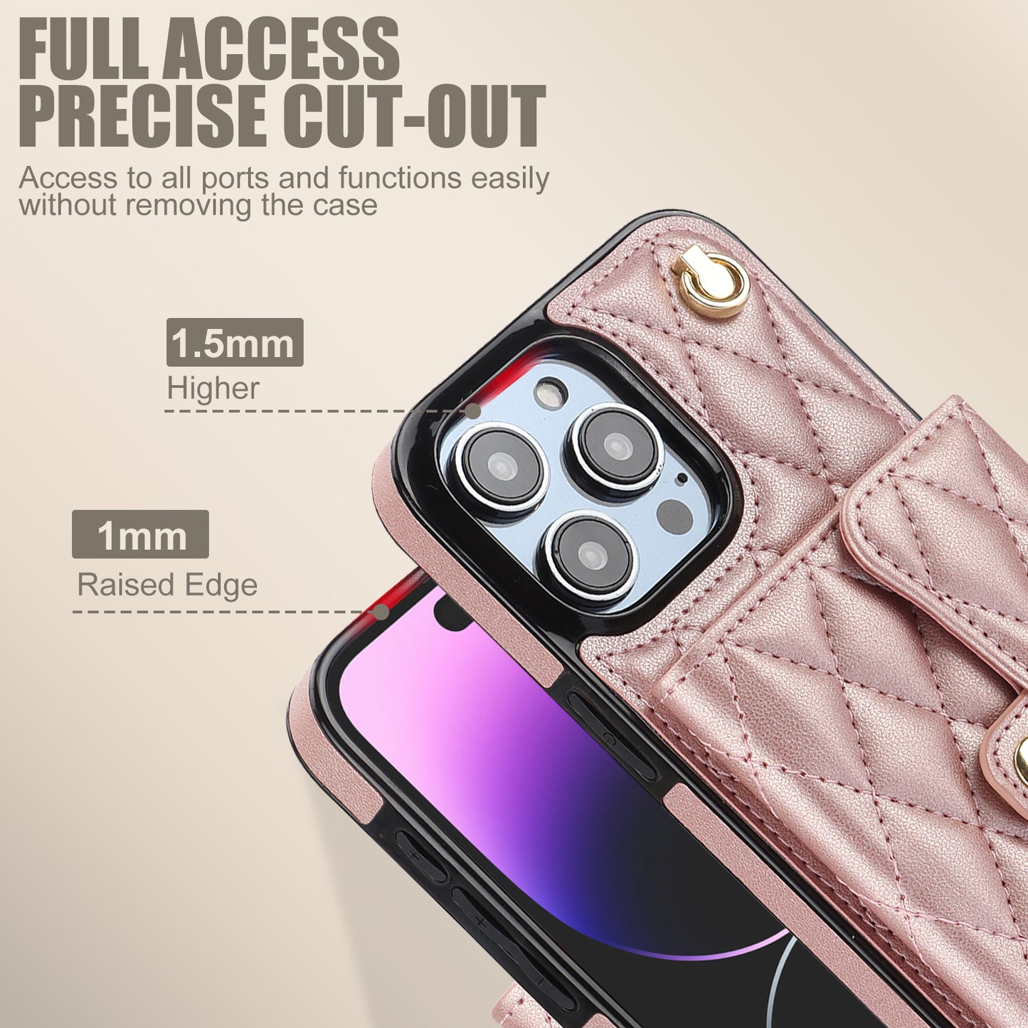 026 For iPhone 15 Pro RFID Blocking Card Holder Phone Case PU Leather+TPU Kickstand Cover with 2 Straps