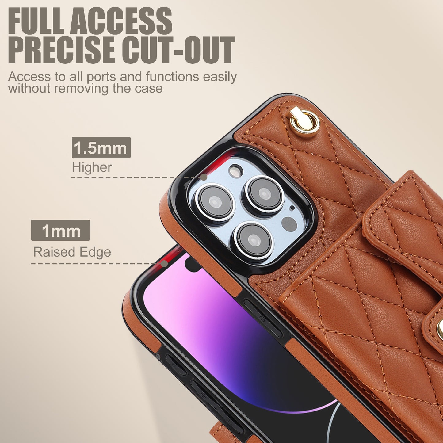 026 For iPhone 15 Pro RFID Blocking Card Holder Phone Case PU Leather+TPU Kickstand Cover with 2 Straps