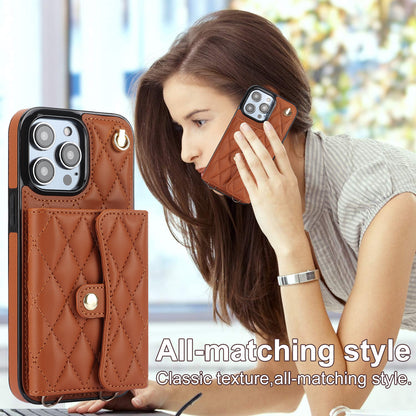 026 For iPhone 15 Pro RFID Blocking Card Holder Phone Case PU Leather+TPU Kickstand Cover with 2 Straps