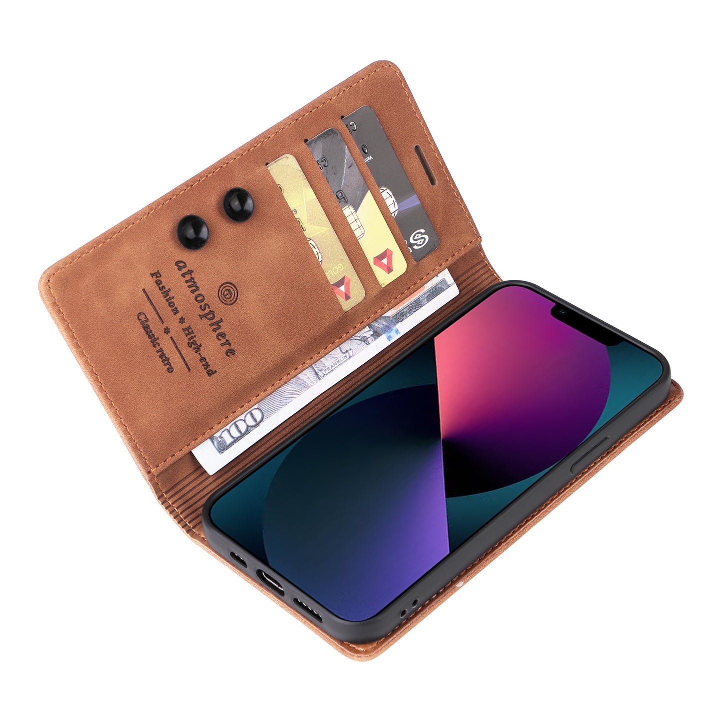 006 Series For iPhone 15 Case PU Leather Wallet Stand Anti-drop Phone Cover