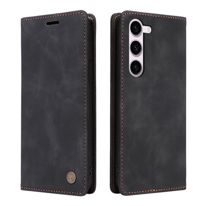 006 Series For Samsung Galaxy S23+ Case PU Leather Sucker Closure Phone Stand Cover