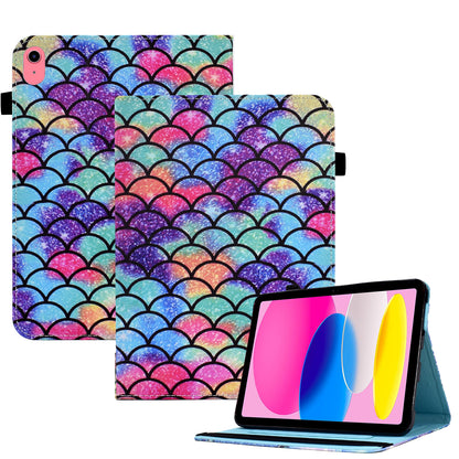 For iPad 10.9 (2022) PU Leather Folding Stand Cover Pattern Printing Elastic Band Tablet Case with Card Holder