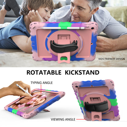 For iPad 10.2 (2021) / (2019) / (2020) Anti-Drop Case Silicone+PC Kickstand Tablet Cover with Shoulder Strap