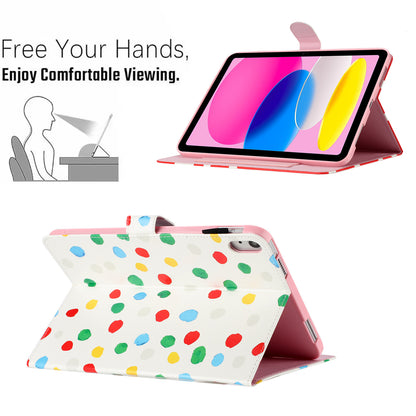 For iPad 10.9 (2022) PU Leather Tablet Cover Dots Pattern Stand Smart Cover with Card Holder
