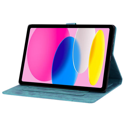 For iPad 10.9 (2022) PU Leather Tablet Case Imprinted Flower Cat Card Holder Stand Tablet Cover