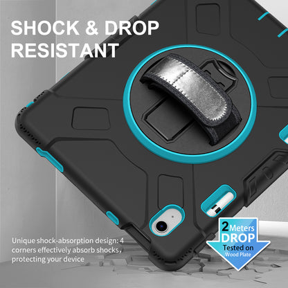 For iPad 10.9 (2022) Shockproof Kickstand Case PC+Silicone Tablet Cover with Shoulder Strap