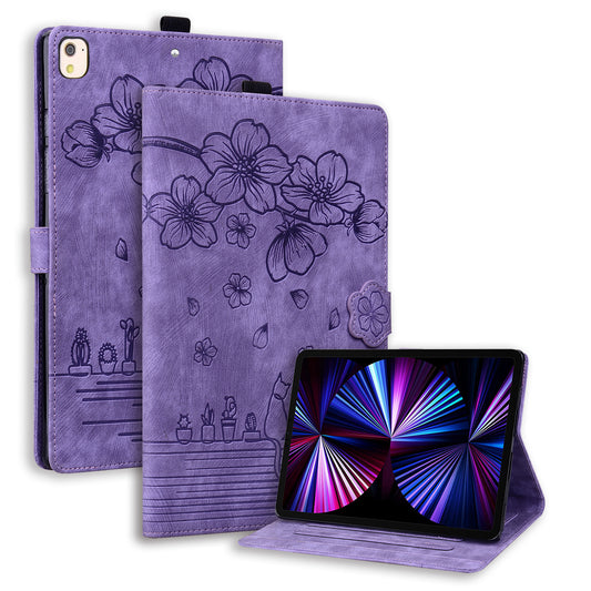 For iPad 10.2 (2021) / (2019) / (2020) / iPad Air 10.5 inch (2019) / iPad Pro 10.5-inch (2017) Leather Cover Flower Cat Imprinted Tablet Case