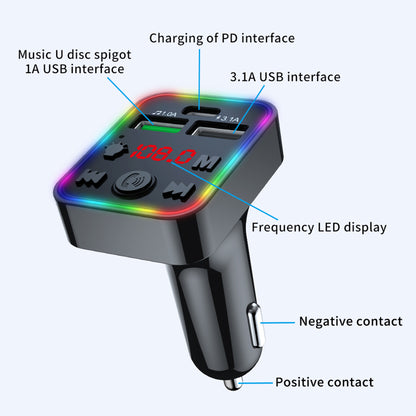 F22 7-Colors LED Wireless Car MP3 Player FM Dual USB Car Charger Smart Bluetooth Calling Car Audio Device