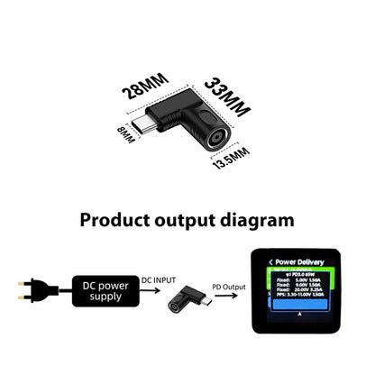 DC 4.0x1.7mm to Type-C PD 65W Mini Power Adapter for Mobile Phone / Tablet / Laptop PVC Converter