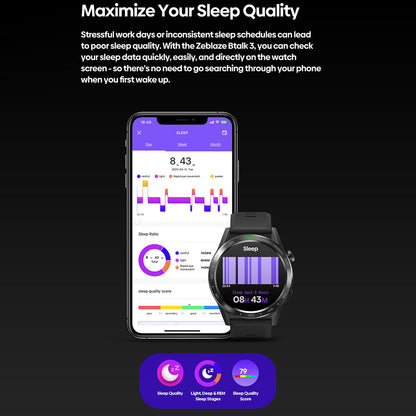 ZEBLAZE Btalk 3 1.39-inch HD Screen  Bluetooth Talk Smart Watch IP68 Waterproof Sports Bracelet with Heart Rate, SpO2 Monitoring