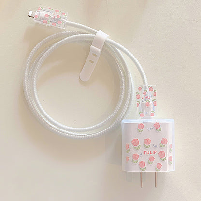 Transparent TPU Case for iPhone 18W / 20W Charger Adapter Protector Set with Charging Cable Connector Cover
