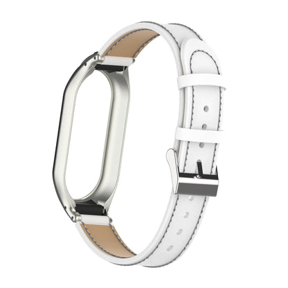 For Xiaomi Smart Band 8 Stitching Microfiber Leather Watch Band Replacement Strap with Metal Frame Case
