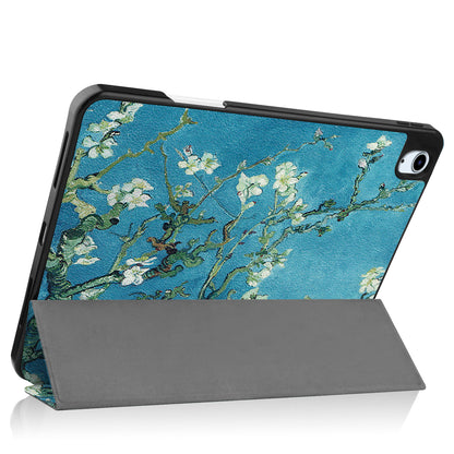 For iPad Air (2020)/Air (2022) Pattern Printing PU Leather Soft TPU Back Tablet Case Smart Tri-fold Stand Auto Wake/Sleep Shell with Pen Slot