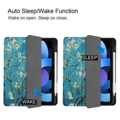 For iPad Air (2020)/Air (2022) Pattern Printing PU Leather Soft TPU Back Tablet Case Smart Tri-fold Stand Auto Wake/Sleep Shell with Pen Slot