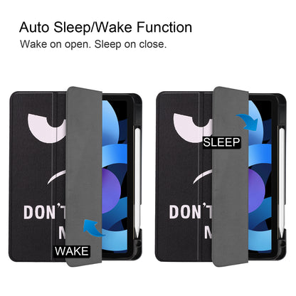 For iPad Air (2020)/Air (2022) Pattern Printing PU Leather Soft TPU Back Tablet Case Smart Tri-fold Stand Auto Wake/Sleep Shell with Pen Slot
