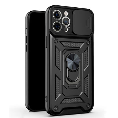 Camera Push Window Phone Case Cover with Kickstand Ring Holder for iPhone 12 Pro Max