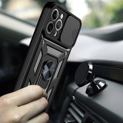 Camera Push Window Phone Case Cover with Kickstand Ring Holder for iPhone 12 Pro Max