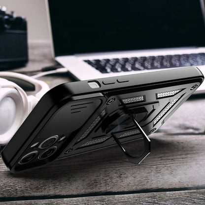 Camera Push Window Phone Case Cover with Kickstand Ring Holder for iPhone 12 Pro Max