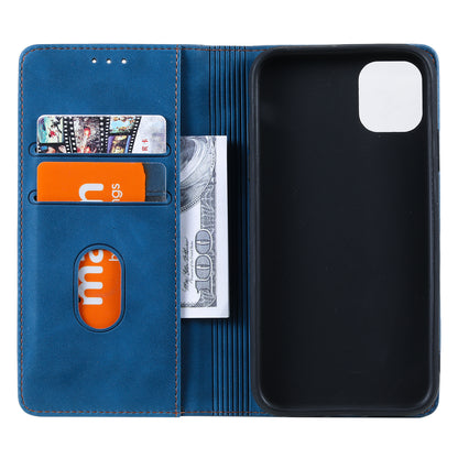 001 Series Auto-absorbed Skin-touch Feeling Leather Full-Protection Wallet Phone Case for iPhone 13 mini 5.4 inch