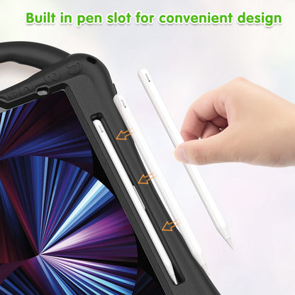 For iPad Air (2022)/(2020)/iPad Pro 11-inch (2021)/(2020)/(2018) PC + Silicone Tablet Case Hand Strap Kickstand Protective Cover with Pencil Holder