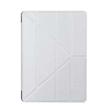 For iPad 9.7 (2018) / 9.7 (2017) Silk Texture Origami Stand Smart Leather Sleep Case- Silver