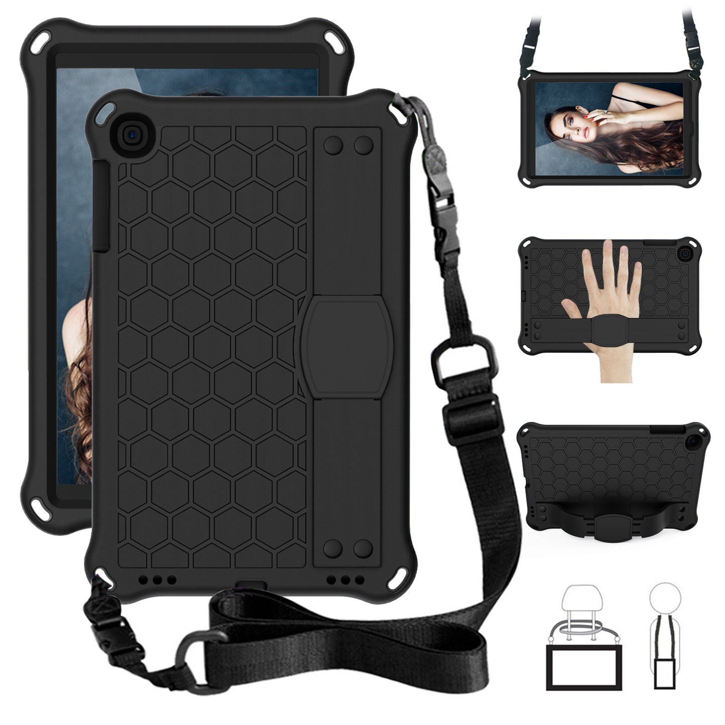 Honeycomb Texture EVA Tablet Hybrid Case with Shoulder Strap for Samsung Galaxy Tab A 10.1 (2019) SM-T510/T515