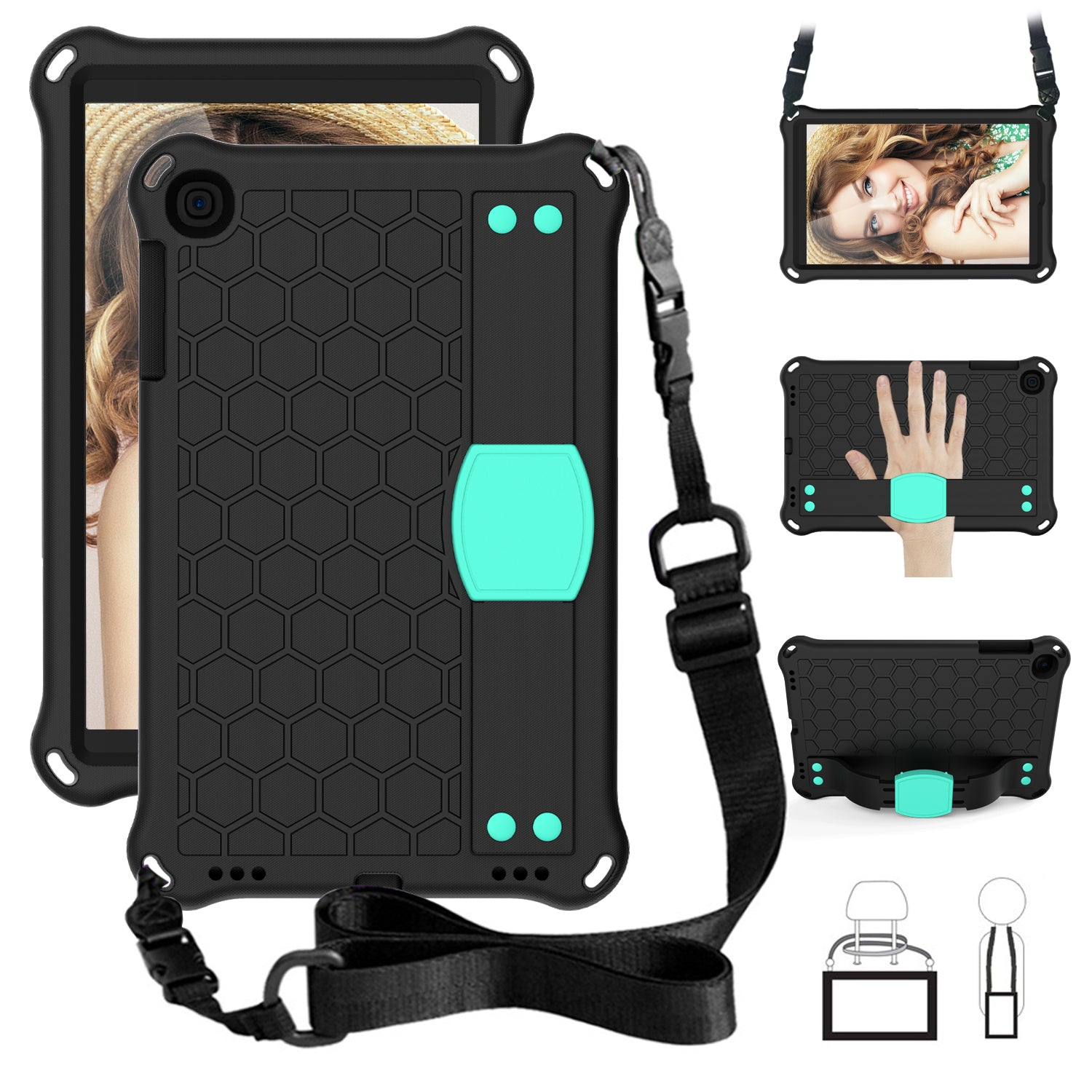 Honeycomb Texture EVA Tablet Hybrid Case with Shoulder Strap for Samsung Galaxy Tab A 10.1 (2019) SM-T510/T515