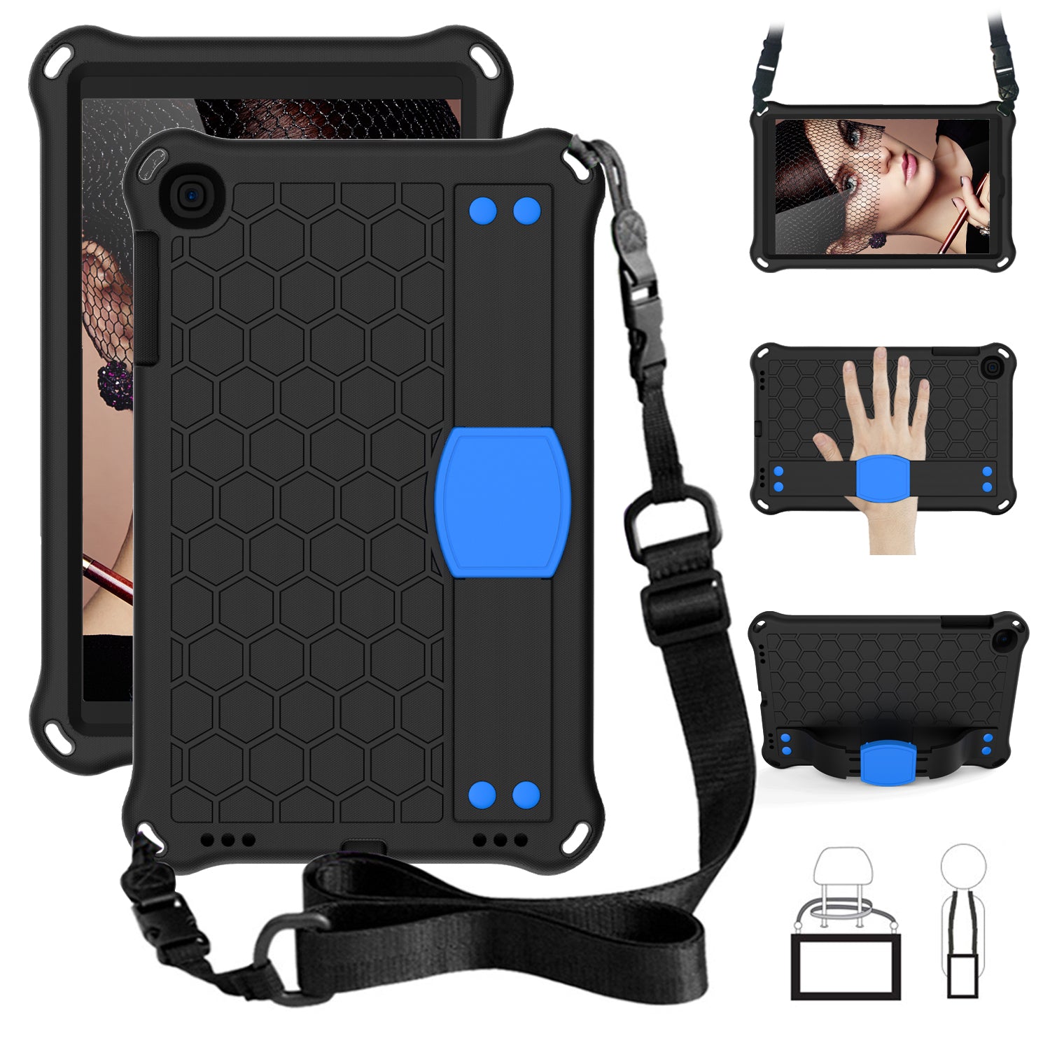 Honeycomb Texture EVA Tablet Hybrid Case with Shoulder Strap for Samsung Galaxy Tab A 10.1 (2019) SM-T510/T515