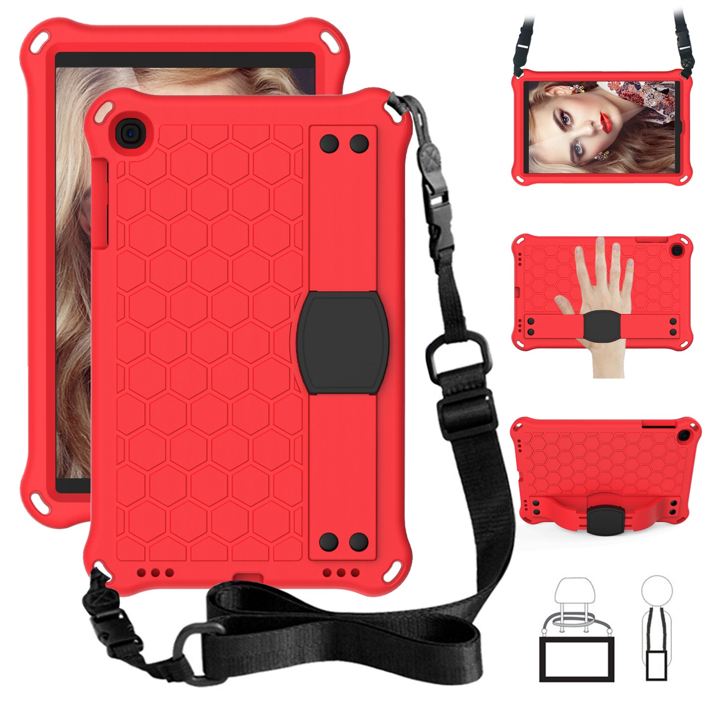 Honeycomb Texture EVA Tablet Hybrid Case with Shoulder Strap for Samsung Galaxy Tab A 10.1 (2019) SM-T510/T515
