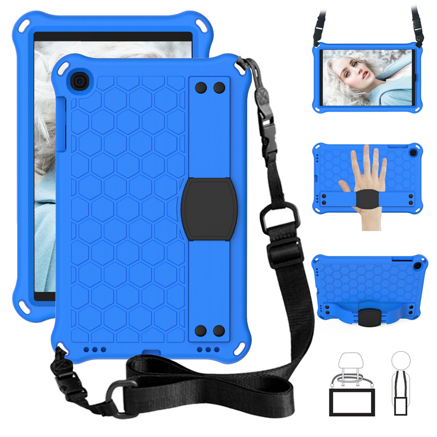 Honeycomb Texture EVA Tablet Hybrid Case with Shoulder Strap for Samsung Galaxy Tab A 10.1 (2019) SM-T510/T515