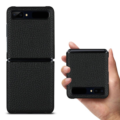 For Samsung Galaxy Z Flip Litchi Texture Genuine Leather + TPU Shockproof Folding Anti-Drop Phone Case