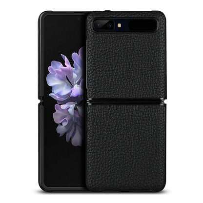 For Samsung Galaxy Z Flip Litchi Texture Genuine Leather + TPU Shockproof Folding Anti-Drop Phone Case