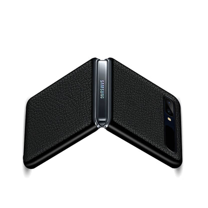 For Samsung Galaxy Z Flip Litchi Texture Genuine Leather + TPU Shockproof Folding Anti-Drop Phone Case