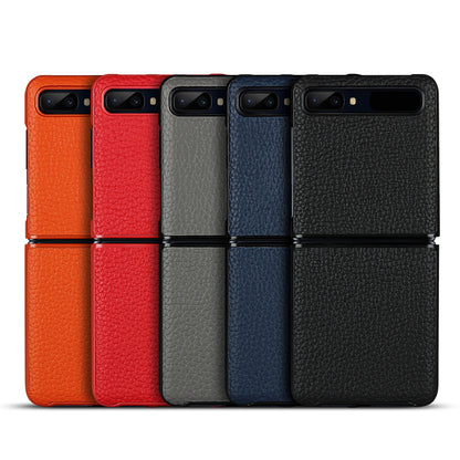 For Samsung Galaxy Z Flip Litchi Texture Genuine Leather + TPU Shockproof Folding Anti-Drop Phone Case