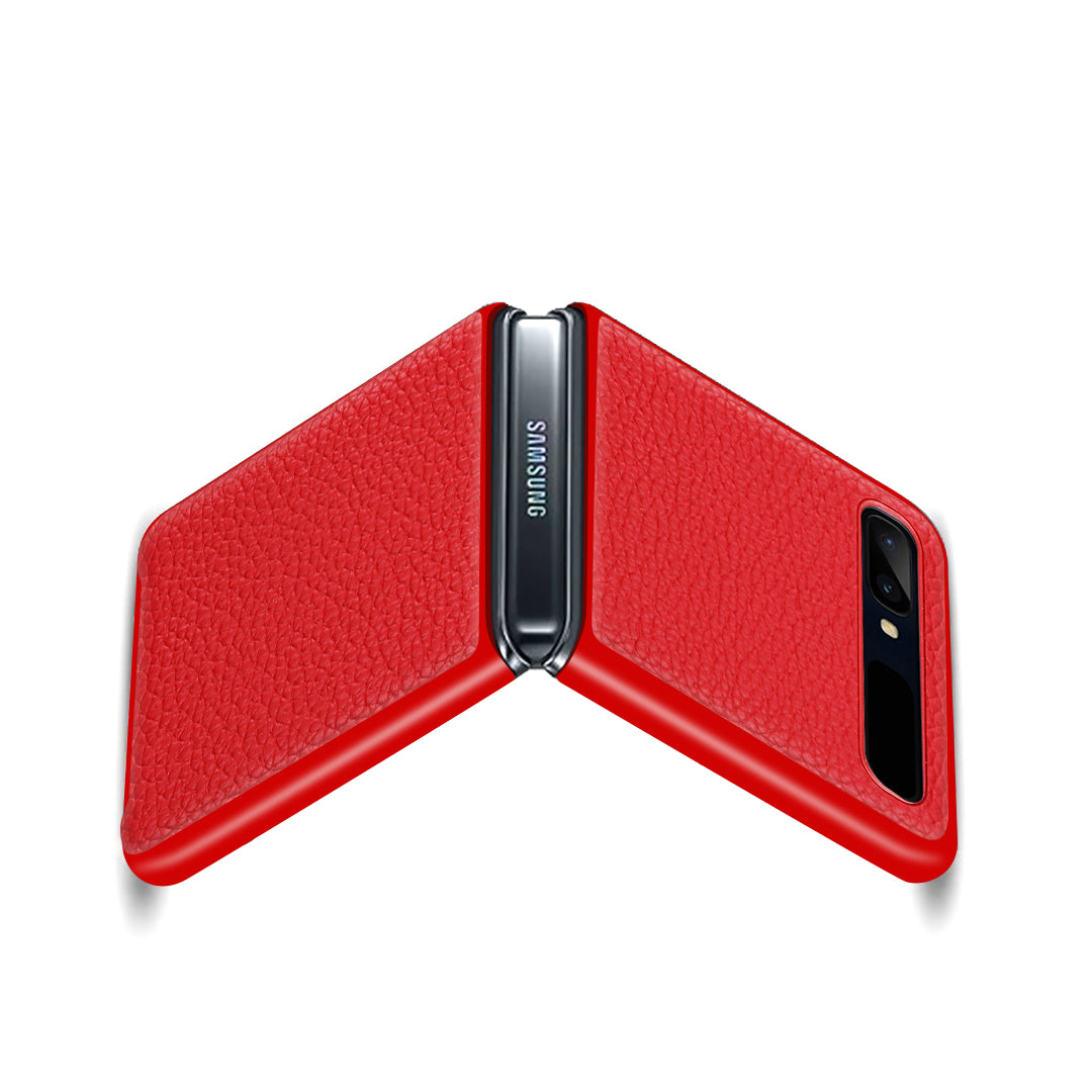 For Samsung Galaxy Z Flip Litchi Texture Genuine Leather + TPU Shockproof Folding Anti-Drop Phone Case